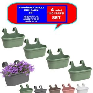 Inci Kendinden Askılı Saksı. 6.2 Lt ( 4 Adet Set) Yeşil